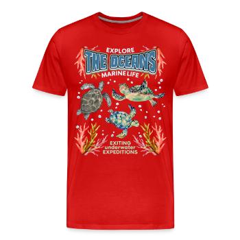 Seeschildkröte, Ozean, Meer Vintage Poster, Plakat - Männer Premium Bio T-Shirt - Rot - Vorne - Damien (186cm)