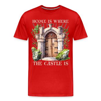 Châteaux et palais, drôle de dicton du Moyen Âge - T-shirt bio Premium Homme - rouge - Devant - Damien (186cm)