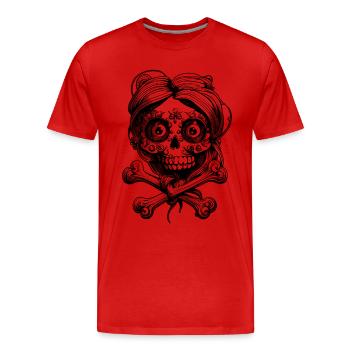 Super Cute Skull, Tattoo Style: Metal T-Shirt - Men's Premium Organic T-Shirt - red - Front - Damien (186cm)