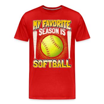 Softball Player, Funny Sports Saying - Men's Premium Organic T-Shirt - red - Front - Damien (186cm)