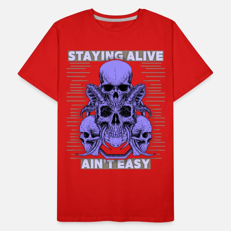 Skulls, Saying Staying Alive, Devil's Skull Men's Premium Organic T-Shirt