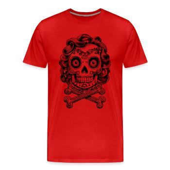 Uniquement féminin : T-shirt avec tête de mort des années 80 - T-shirt bio Premium Homme - rouge - Devant - Damien (186cm)