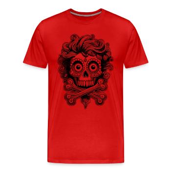 Urbane Streetwear Rebellion: Föhnfrisur Totenkopf - Männer Premium Bio T-Shirt - Rot - Vorne - Damien (186cm)