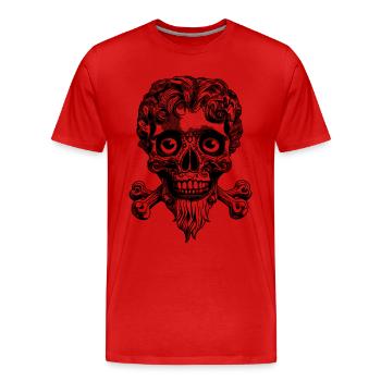 Shadowed Shirt: Einzigartiges Totenkopf-Mysterium - Männer Premium Bio T-Shirt - Rot - Vorne - Damien (186cm)
