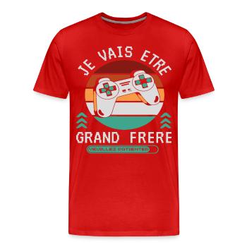 Futur Grand Frère Annonce Naissance Geek Gamer - T-shirt bio Premium Homme - rouge - Devant - Damien (186cm)