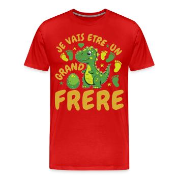 Futur Grand Frère Annonce Naissance Dinosaure - T-shirt bio Premium Homme - rouge - Devant - Damien (186cm)