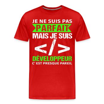 Humour Geek Cadeau Développeur Codeur Programmeur - T-shirt bio Premium Homme - rouge - Devant - Damien (186cm)