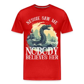 Nessie Loch Ness Monster Monster Scotland - Men's Premium Organic T-Shirt - red - Front - Damien (186cm)