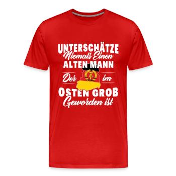 Ossi Geschenk Männer Frauen Ostdeutschland NVA Ost - Männer Premium Bio T-Shirt - Rot - Vorne - Damien (186cm)