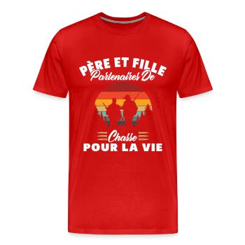 Père Et Fille Partenaires De Chasse Humour Cadeau - T-shirt bio Premium Homme - rouge - Devant - Damien (186cm)