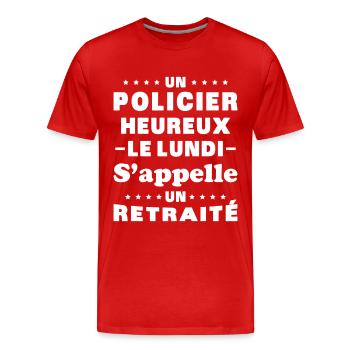 un policier heureux le lundi s'appelle un retraité - T-shirt bio Premium Homme - rouge - Devant - Damien (186cm)