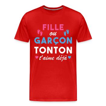 Fille ou Garçon Annonce Bébé Tonton T'aime Déjà - T-shirt bio Premium Homme - rouge - Devant - Damien (186cm)