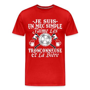Tronçonneuse Bière Humour Homme Bûcheron Drôle - T-shirt bio Premium Homme - rouge - Devant - Damien (186cm)