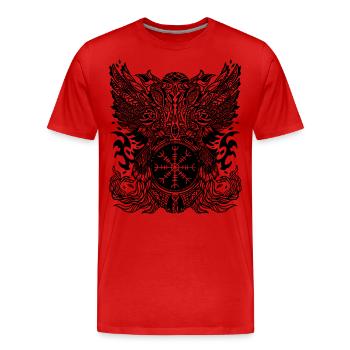 Odin's ravens, Hugin and Munin, Celts, Viking, runes - Men's Premium Organic T-Shirt - red - Front - Damien (186cm)
