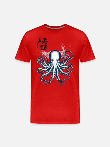 Poulpe Japon Kanji Ukiyo-E Art Sea Design - T-shirt bio Premium Homme - rouge