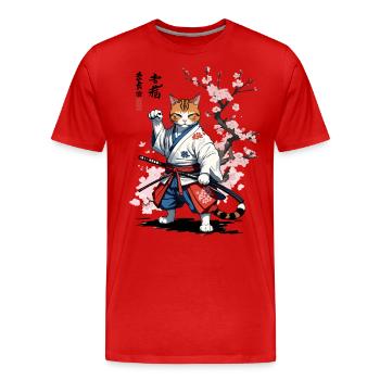 Samurai Katze Ukiyo-E Streetwear Design - Männer Premium Bio T-Shirt - Rot - Vorne - Damien (186cm)