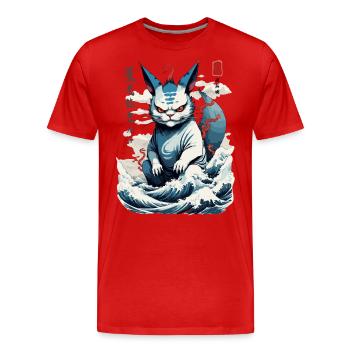 Kawaii Monster Katze Yokai Vintage Katzen Design - Männer Premium Bio T-Shirt - Rot - Vorne - Damien (186cm)