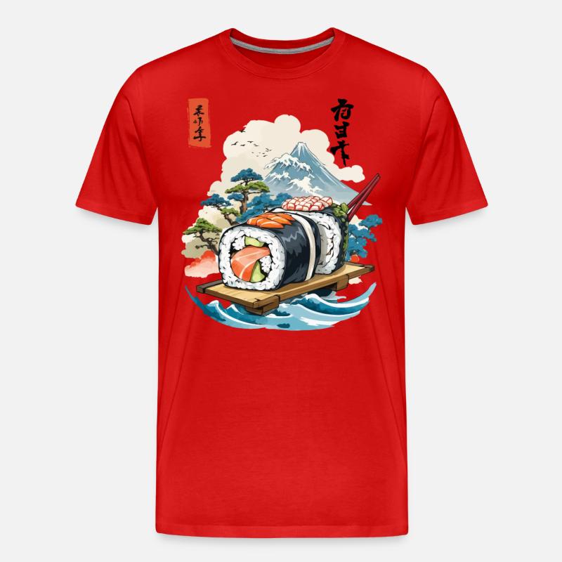 Ukiyo-E Sushi Kunstwerk Design - Männer Premium Bio T-Shirt - Rot