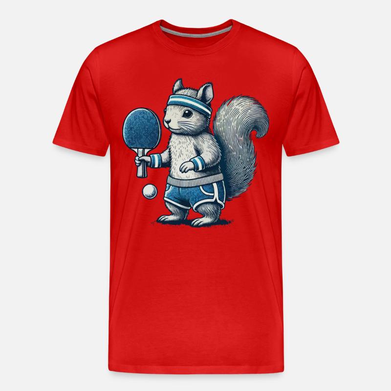 Retro Tischtennis Eichhörnchen Spaß - Männer Premium Bio T-Shirt - Rot