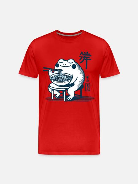 Kawaii Frog with Ramen Noodles Ukiyo-e Japanese - Men's Premium Organic T-Shirt - red