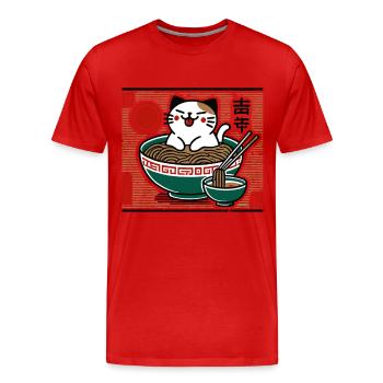Japanese Ramen Cat Ukiyo-E Streetwear - Men's Premium Organic T-Shirt - red - Front - Damien (186cm)