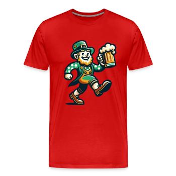 Cheerful leprechaun with beer mug for St. - Men's Premium Organic T-Shirt - red - Front - Damien (186cm)