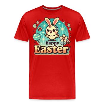 Poussin de Pâques Style Vintage Joyeuses Pâques - T-shirt bio Premium Homme - rouge - Devant - Damien (186cm)