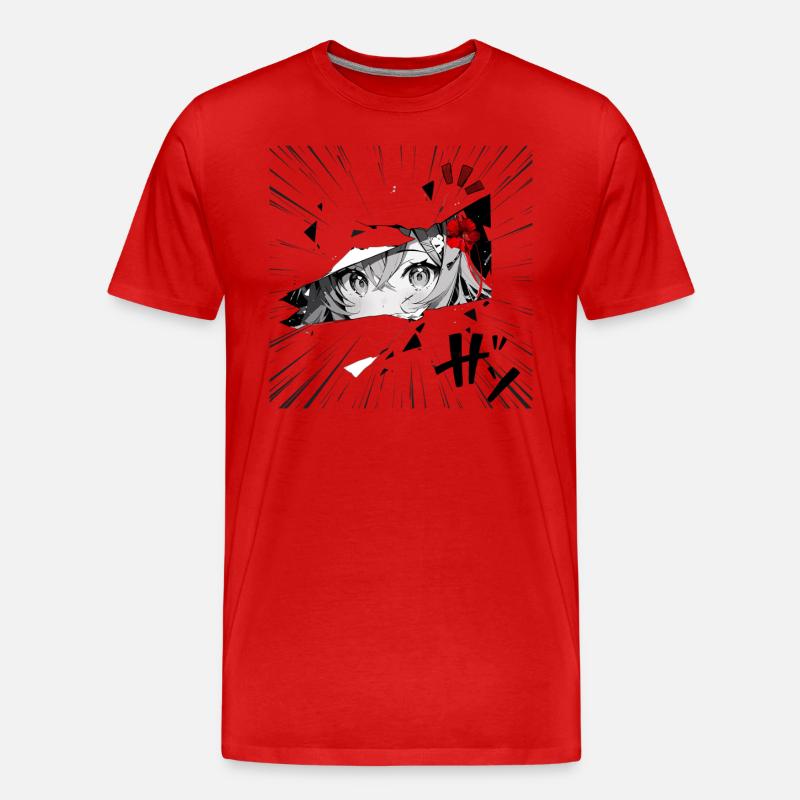 Anime-Mädchen mit roter Blume - Männer Premium Bio T-Shirt - Rot