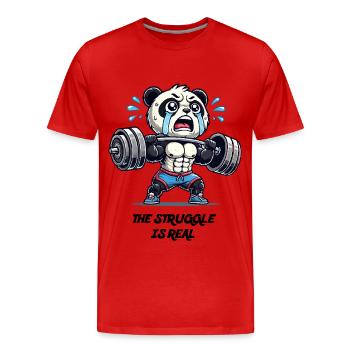 Panda beim Krafttraining | Lustiges Fitness Tier - Männer Premium Bio T-Shirt - Rot - Vorne - Damien (186cm)