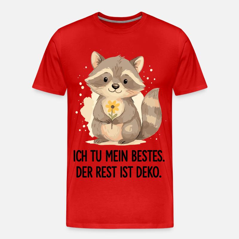 Waschbär mit Blume – Sanft - Männer Premium Bio T-Shirt - Rot