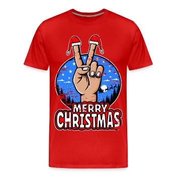 Frohes Weihnachten Peacezeichen Motiv - Männer Premium Bio T-Shirt - Rot - Vorne - Damien (186cm)