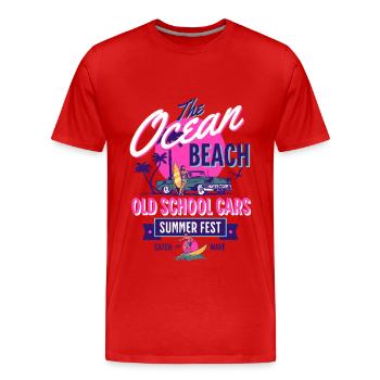Plage Océan Vieille École Voitures Été - T-shirt bio Premium Homme - rouge - Devant - Damien (186cm)