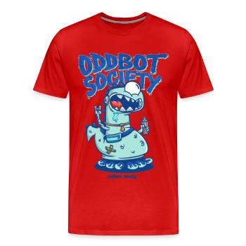 ODDBOT-GESELLSCHAFT Dino-Roboter Blau - Männer Premium Bio T-Shirt - Rot - Vorne - Damien (186cm)