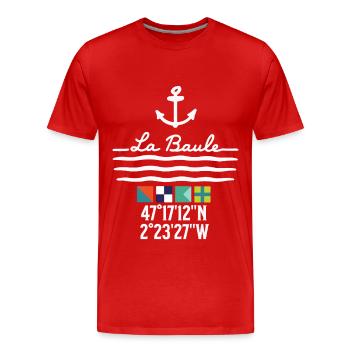 Ancre et vagues La Baule Coordonnées - T-shirt bio Premium Homme - rouge - Devant - Damien (186cm)