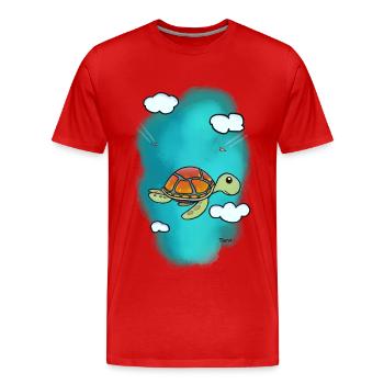 Tortue volante dans le ciel - T-shirt bio Premium Homme - rouge - Devant - Damien (186cm)