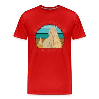 Chat et chien mignons - T-shirt bio Premium Homme - rouge - Devant - Damien (186cm)