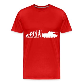 Die Evolution der Menschheit endet im Krieg Panzer - Männer Premium Bio T-Shirt - Rot - Vorne - Damien (186cm)