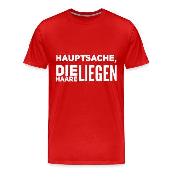 Hauptsache die Haare liegen - Männer Premium Bio T-Shirt - Rot - Vorne - Damien (186cm)