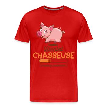 chasseur bientôt chasseuse chasseuses en cours - T-shirt bio Premium Homme - rouge - Devant - Damien (186cm)