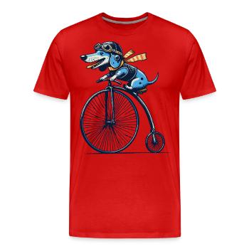 Dackel auf Bike für Retro Liebhaber mit Stil - Männer Premium Bio T-Shirt - Rot - Vorne - Damien (186cm)