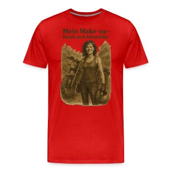 Mein Make-up Staub Und Abenteuer Bikerin - Männer Premium Bio T-Shirt - Rot - Vorne - Damien (186cm)