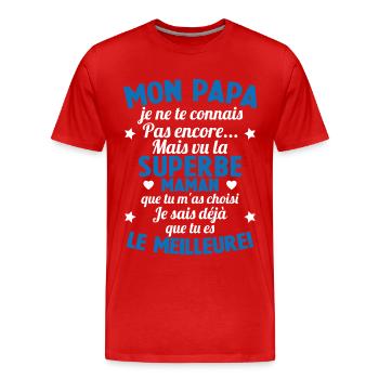 Annonce grossesse Cadeau Futur Papa Future Maman - T-shirt bio Premium Homme - rouge - Devant - Damien (186cm)