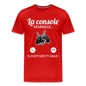 LA CONSOLE M'APPELLE FAUT QUE J'Y AILLE - T-shirt bio Premium Homme - rouge - Devant - Damien (186cm)