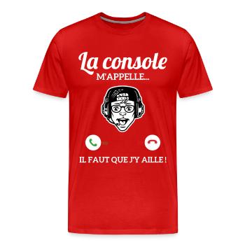 LA CONSOLE M'APPELLE FAUT QUE J'Y AILLE - T-shirt bio Premium Homme - rouge - Devant - Damien (186cm)