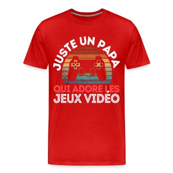 Papa adore les jeux vidéo cadeau père gamer - T-shirt bio Premium Homme - rouge - Devant - Damien (186cm)