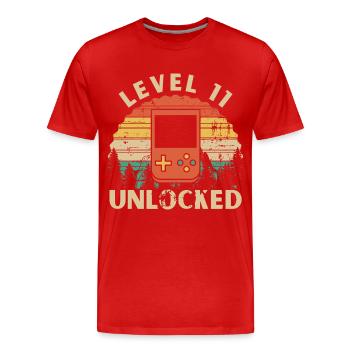 Level 11 Unlocked - Men's Premium Organic T-Shirt - red - Front - Damien (186cm)