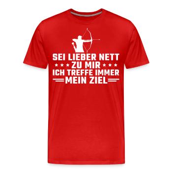 Bogenschütze Sei lieber nett Bogenschießen - Männer Premium Bio T-Shirt - Rot - Vorne - Damien (186cm)