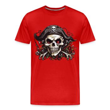 Jolly Roger Piraten Halloween Totenkopf Design - Männer Premium Bio T-Shirt - Rot - Vorne - Damien (186cm)