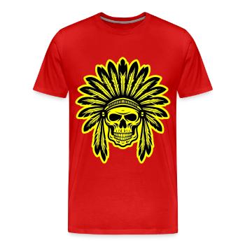Crâne de chef indien apache - T-shirt bio Premium Homme - rouge - Devant - Damien (186cm)