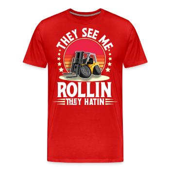 Staplerfahrer Gabelstapler Lagerist - Männer Premium Bio T-Shirt - Rot - Vorne - Damien (186cm)